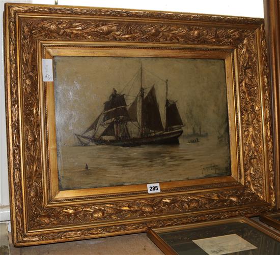 George Pontin (fl.1898-1904), Sailing ship and steamer in a fog